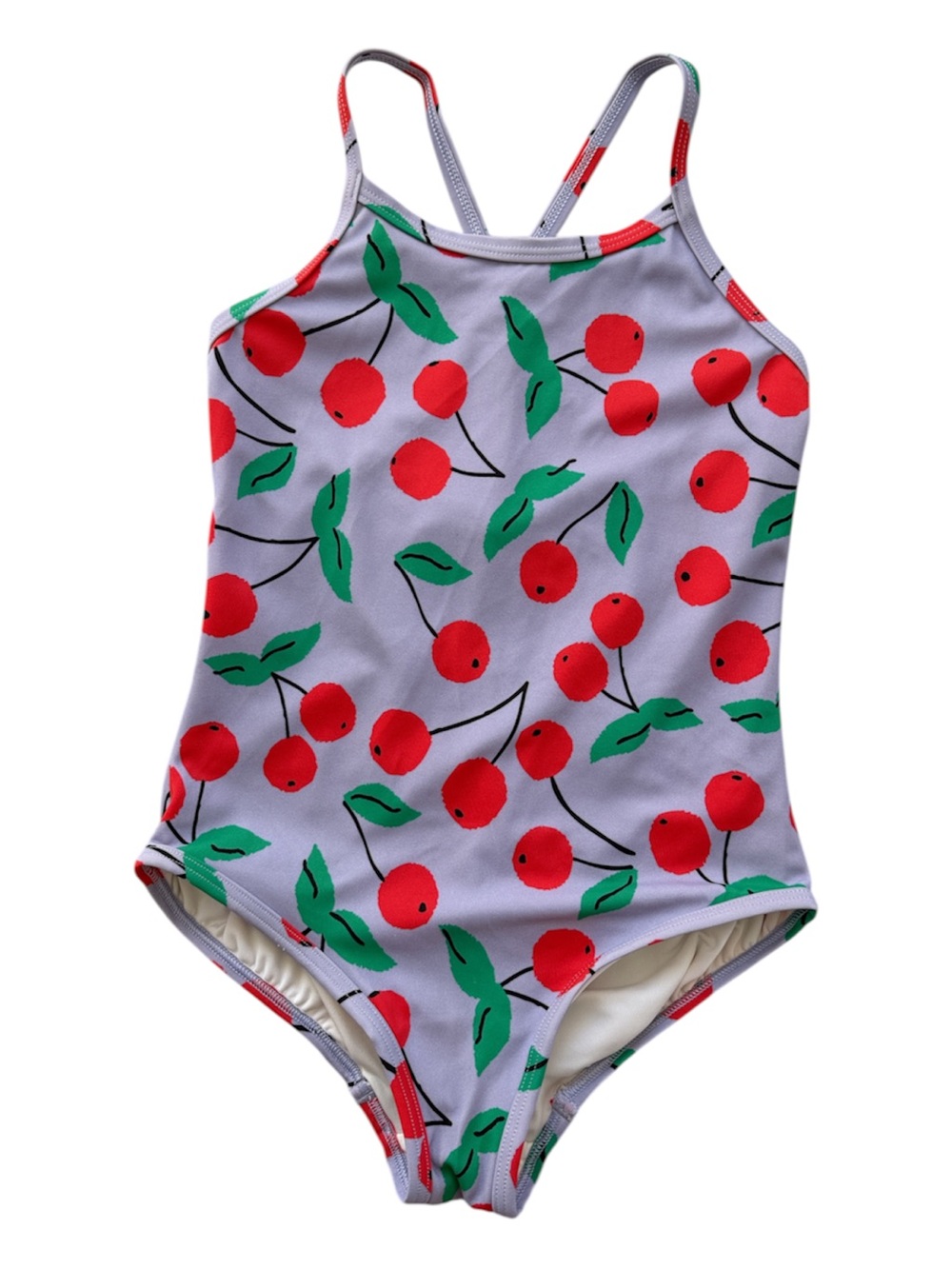 Hanna Andersson Lavender One-Piece Swimsuit with Red Cherry Print